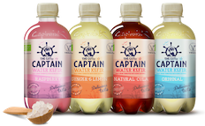 Varias botellas de agua de kéfir de diferentes sabores Gutsy Captain
