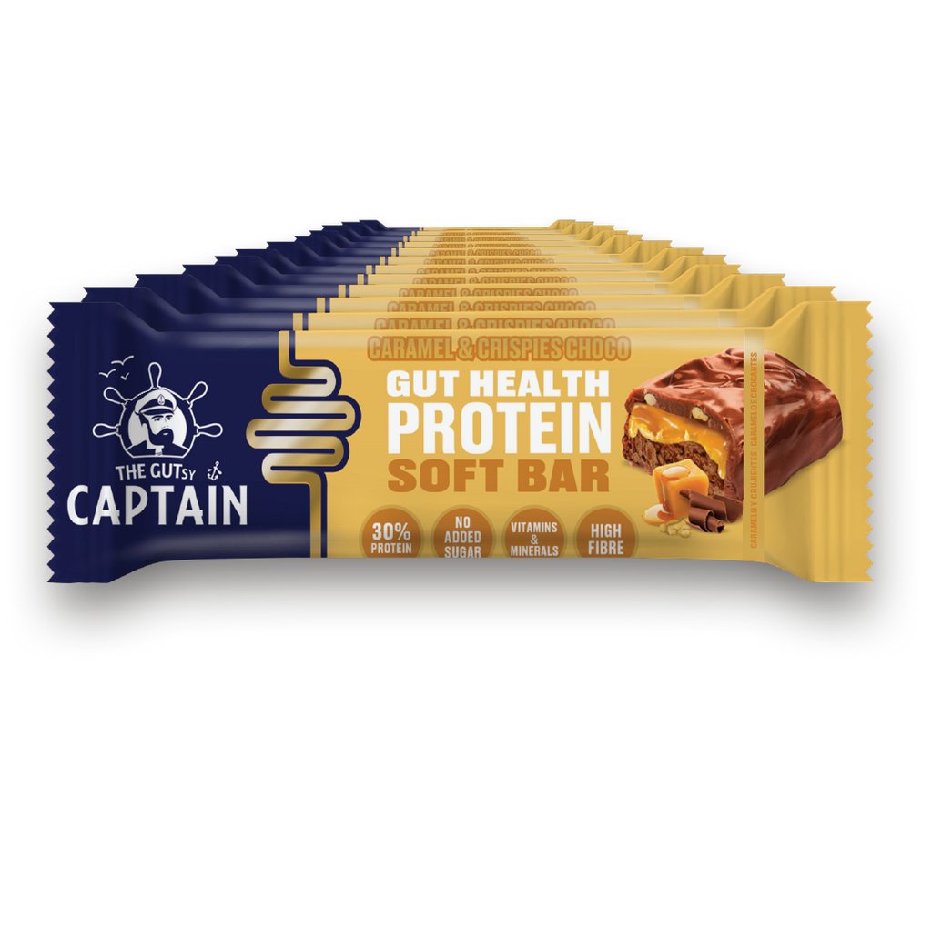 Barras Proteicas - Chocolate con Caramelo y Crujientes 12x45g (GUTsy Captain GUT HEALTH & PROTEIN SOFT BAR)