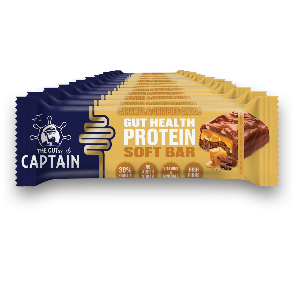 Barras Proteicas - Chocolate con Caramelo y Crujientes 12x45g (GUTsy Captain GUT HEALTH & PROTEIN SOFT BAR)