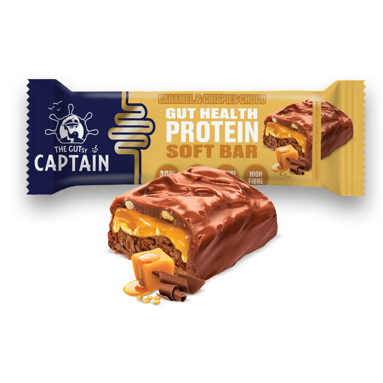 Barras Proteicas - Chocolate con Caramelo y Crujientes 12x45g (GUTsy Captain GUT HEALTH & PROTEIN SOFT BAR)