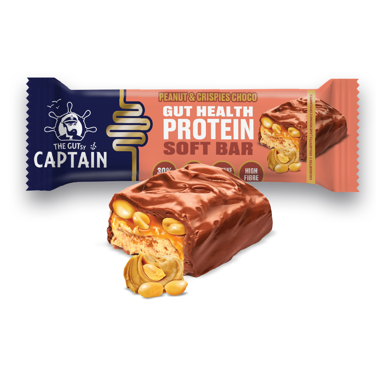Barras Proteicas - Chocolate con Cacahuetes y Crujientes 12x45g (GUTsy Captain GUT HEALTH & PROTEIN SOFT BAR)