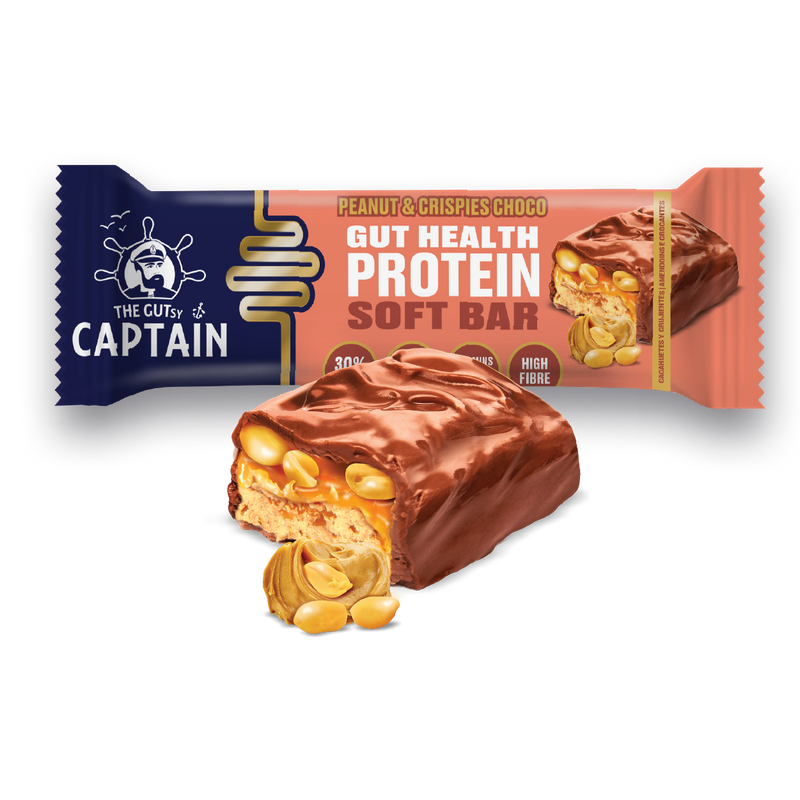 GUTsy Captain GUT HEALTH & PROTEIN SOFT BAR - Chocolate con Cacahuetes y Crujientes 12 x 50g