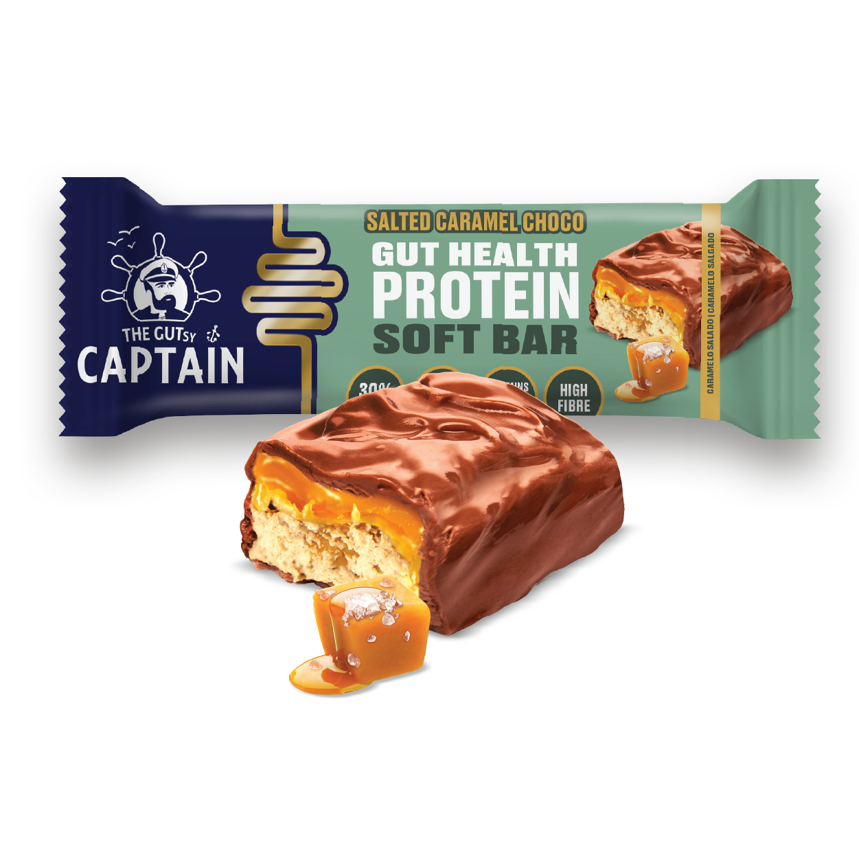 Barras Proteicas - Chocolate con Caramelo Salado 12x45g (GUTsy Captain GUT HEALTH & PROTEIN SOFT BAR)