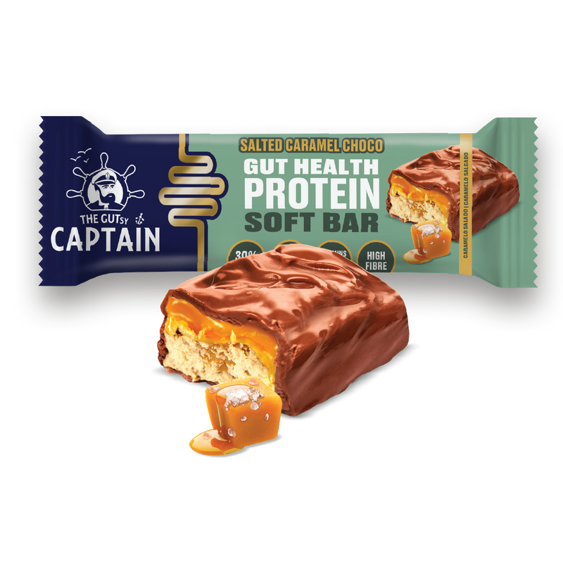 GUTsy Captain GUT HEALTH & PROTEIN SOFT BAR - Chocolate con Caramelo Salado 12 x 50g